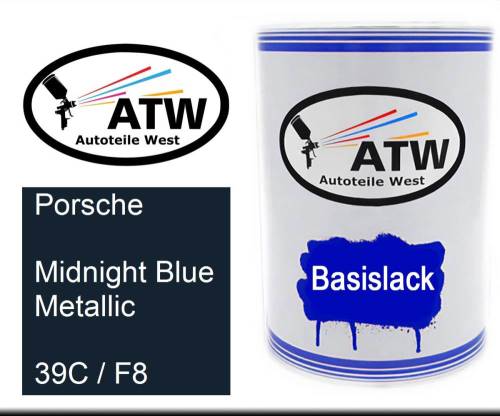 Porsche, Midnight Blue Metallic, 39C / F8: 500ml Lackdose, von ATW Autoteile West.